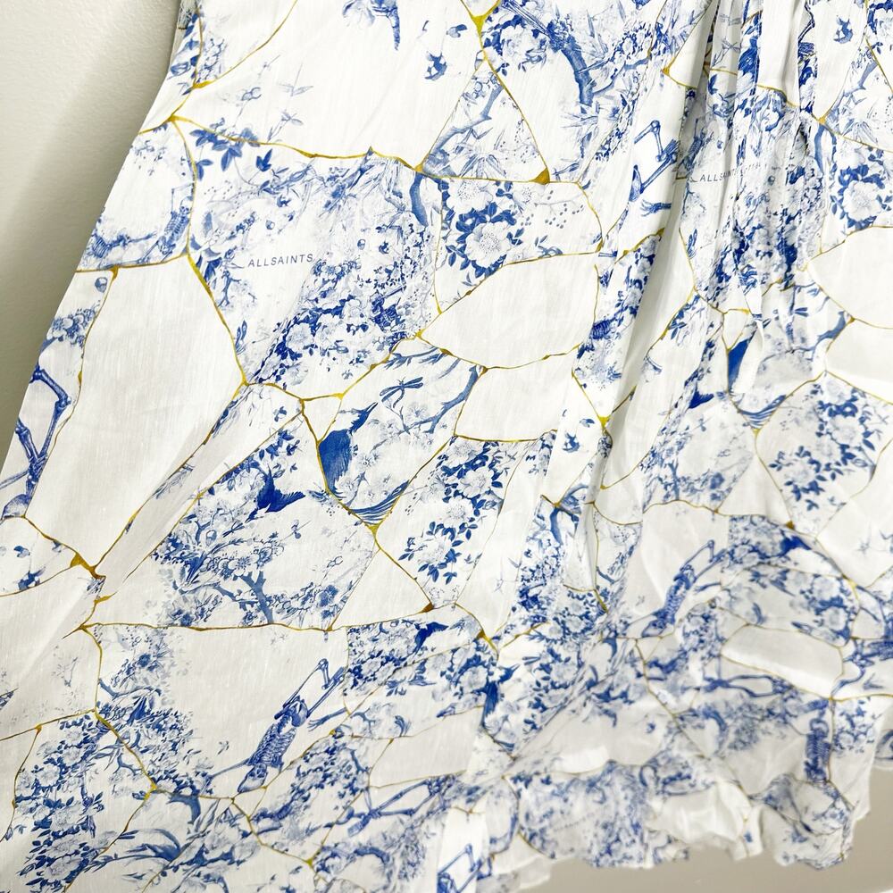 All Saints Skye Buruberu Silk Blend Shirt Dress China Blue 2 NEW $419 - Picture 7 of 12